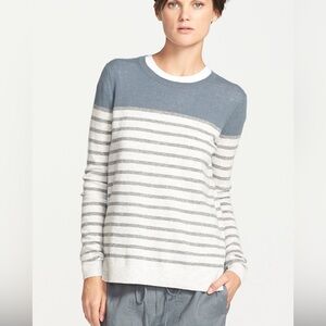 Vince crew neck striped cashmere sweater blue grey ivory XS
